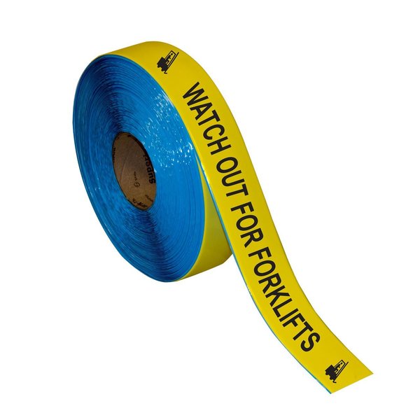 Superior Mark Floor Marking Message Tape, 2in x 100Ft , WATCH OUT FOR FORKLIFTS IN-40-711I